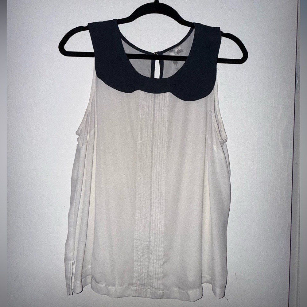 LC Lauren Conrad White Blouse with Blue Collar